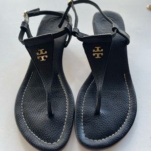 Tory Burch black wedges with gold logo size 7